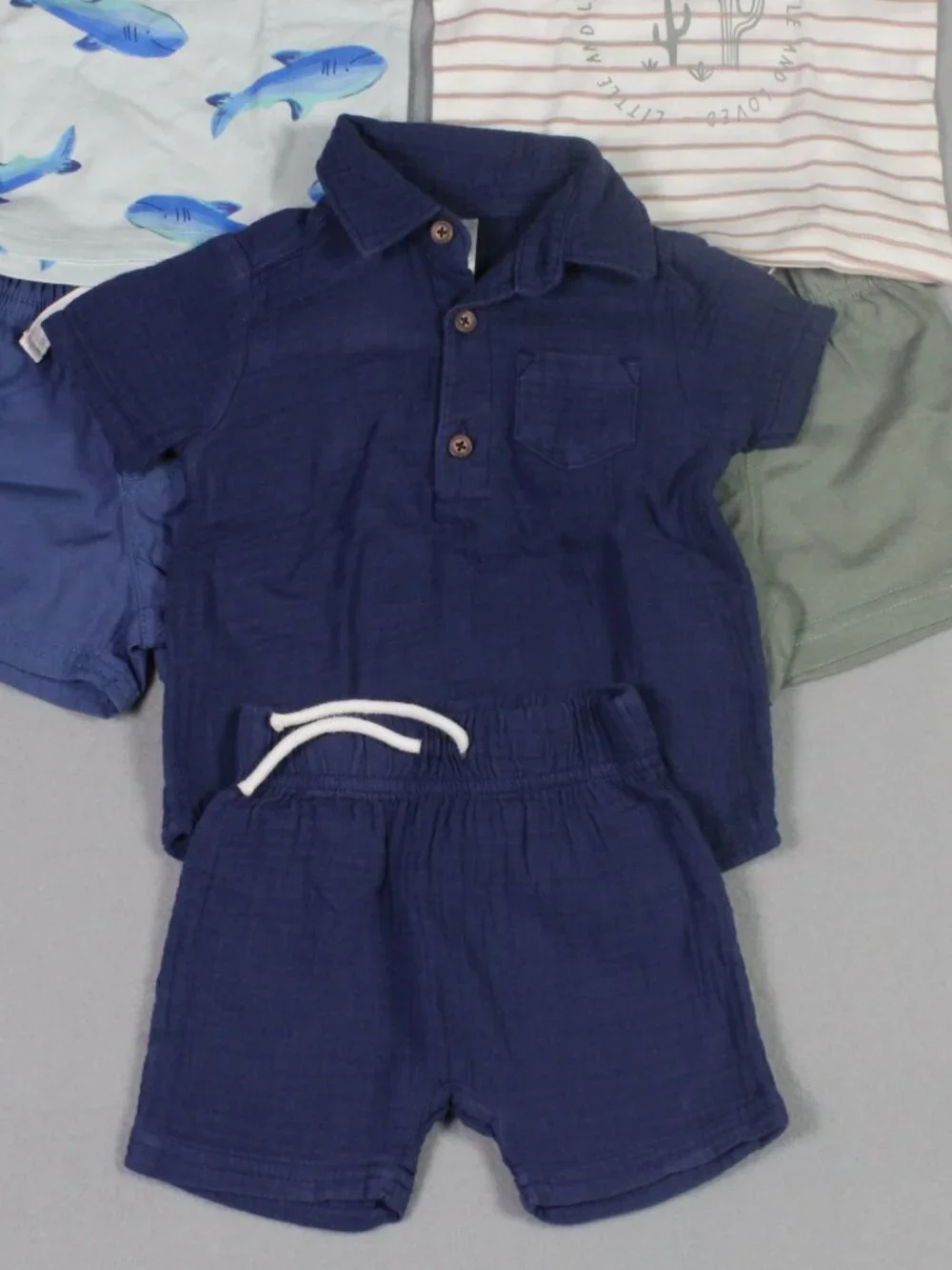 Carter's 3M Baby Boy 3-Set 6pc Bundle Cactus Polo Shark Print Shorts - Picture 2 of 9